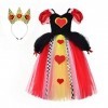 IBAKOM Enfants Filles Princesse Alice Costume Reine des Coeurs Halloween Cosplay Déguisement Hors Épaule Tulle Tutu Robe Anni