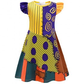 IBTOM CASTLE Sally Costume pour filles – Déguisement de LÉtrange Noël de monsieur Jack – Robe Sally à manches volantées pour