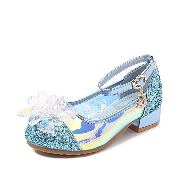 New Front Cristal Fille Reine des Neiges Sandales à Talon Cosplay Boucle Princesse Elsa Enfants Chaussures pour Déguisement C