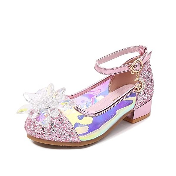 New Front Cristal Fille Reine des Neiges Sandales à Talon Cosplay Boucle Princesse Elsa Enfants Chaussures pour Déguisement C