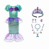 Odizli Costume de sirène pour fille - Robe de princesse + couronne + parure de bijoux pour Halloween, Noël, carnaval, anniver