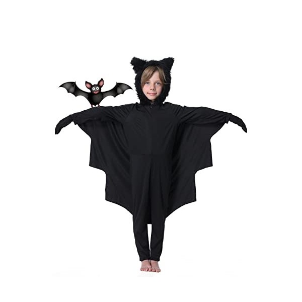 Costume de chauve-souris pour enfant fille - 128 animaux - Costume de carnaval - Costume de carnaval - Noir