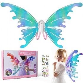 GOLDGE Ailes de Fée Lumineuses, Ailes de Fée Femme Fille avec Autocollants et Musique Ailes De Papillon Costume de Fée Costum