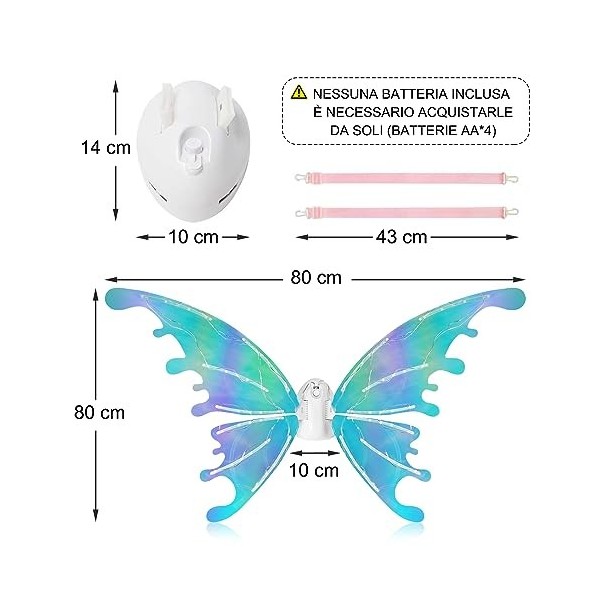 GOLDGE Ailes de Fée Lumineuses, Ailes de Fée Femme Fille avec Autocollants et Musique Ailes De Papillon Costume de Fée Costum