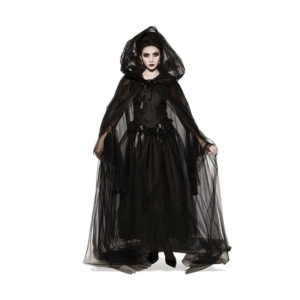 YAXRO Costume De Mariée Fantôme pour Femme Adulte Déguisement dhalloween - Robe De Sorcière Noire Robe De Vampire Cape De So
