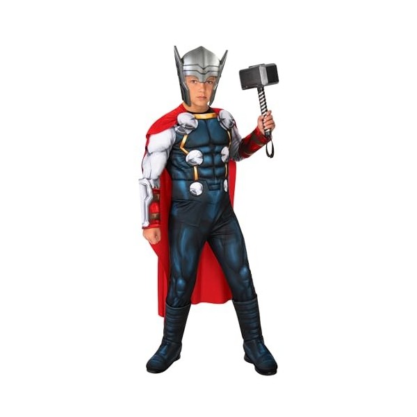 Rubies Costume Thor Deluxe pour enfants, Jumpsuit avec poitrine rembourrée et couvre-bottes, masque officiel Marvel pour carn