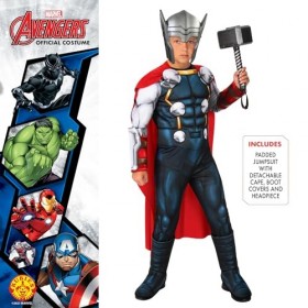 Rubies Costume Thor Deluxe pour enfants, Jumpsuit avec poitrine rembourrée et couvre-bottes, masque officiel Marvel pour carn