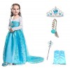 Costume elsa - fleur avec couronne - baguette - gants - tresse - déguisements pour enfants - carnaval - fille - bleu - prince
