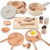 Atoylink Accessoires de Cuisine en Bois pour Enfants 21PCS Ustensiles de Cuisine Casseroles et Poêles Cuisine Jouet Dinette J