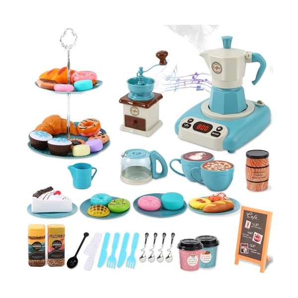 FORMIZON 52 Pcs Service à Thé pour Enfants, Tea Party Jeux de Rôle Vaisselle, Accessoires de Jeux de Cuisine Jouets pour Fill