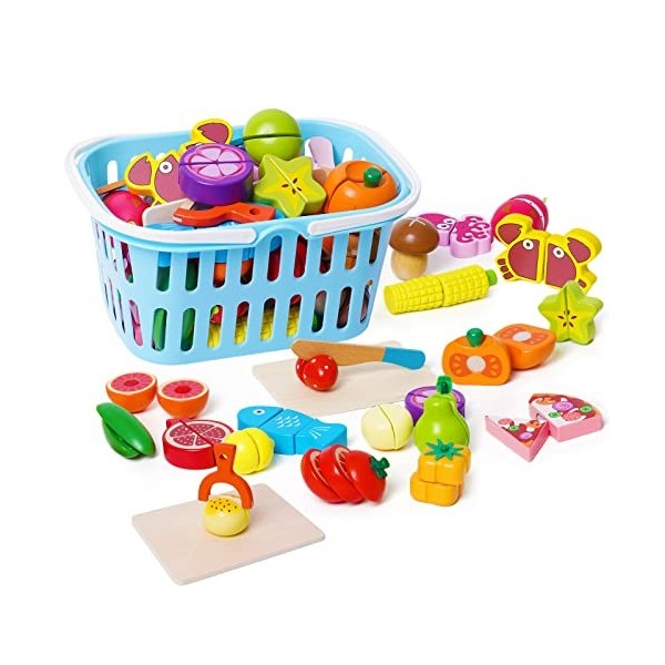 Jeu en bois Pretend Food Playset Couper Fruits Légumes Nourriture Jouet Nourriture Enfants Cuisine Accessoires Jouet Nourritu