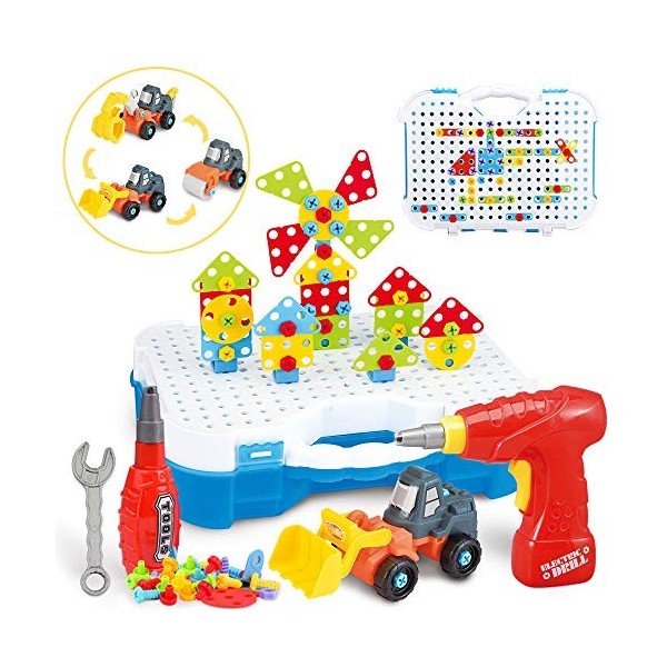 Mosaique Enfant Puzzle 3D, Construction STEM de Jouets en mosaïque pour 3 4 5 Enfants, Jouet de Construction perceuse Boîte à