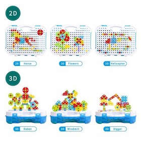Mosaique Enfant Puzzle 3D, Construction STEM de Jouets en mosaïque pour 3 4 5 Enfants, Jouet de Construction perceuse Boîte à