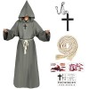 FORMIZON Moine Friar Robe Prêtre, Costume de Prêtre, Robe de Moine pour Halloween, Prêtre Moine Costume de Capuche, Croix Ren