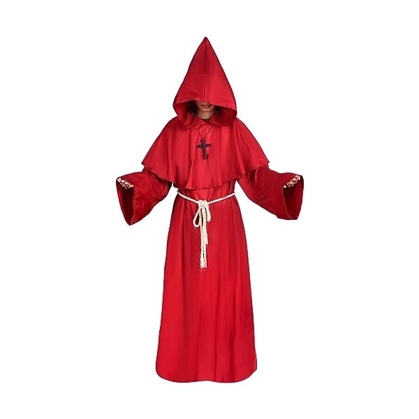 FORMIZON Moine Friar Robe Prêtre, Costume de Prêtre, Robe de Moine pour Halloween, Prêtre Moine Costume de Capuche, Croix Ren