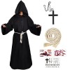FORMIZON Moine Friar Robe Prêtre, Costume de Prêtre, Robe de Moine pour Halloween, Prêtre Moine Costume de Capuche, Croix Ren