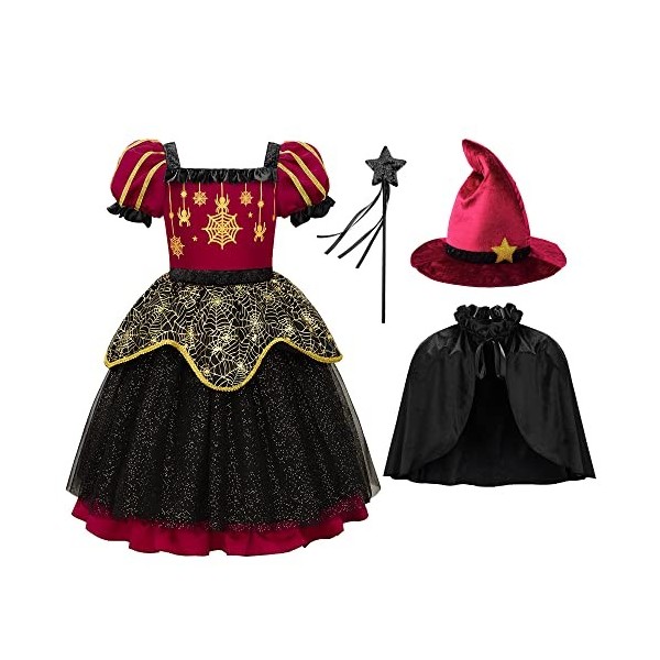 ReliBeauty Costume Sorcière Robe Fille Déguisement Halloween,140