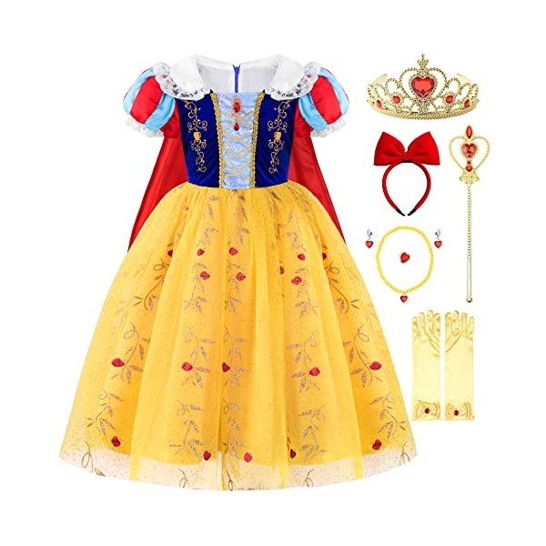 JerrisApparel Robe Princesse Blanche Neige Enfant Halloween Carnaval Fête 130, Jaune 