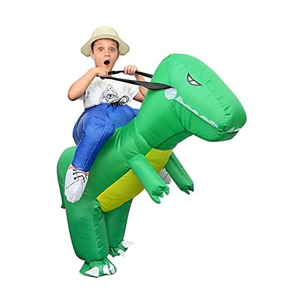 leiruo Dinosaure pour Carnaval Gonflable Halloween Vert Carry Me Costume Drôle Blow Up Costume Cosplay pour Famille Jeu Fête 