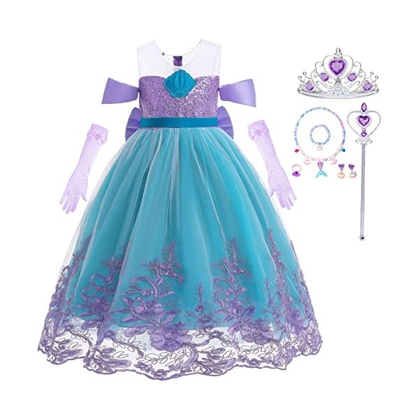 ZaisuiFun Fille Ariel Sirène Princesse Robe Sirène Déguisement Costume Halloween Carnaval Cosplay Enfants Robes, 3-4 Ans