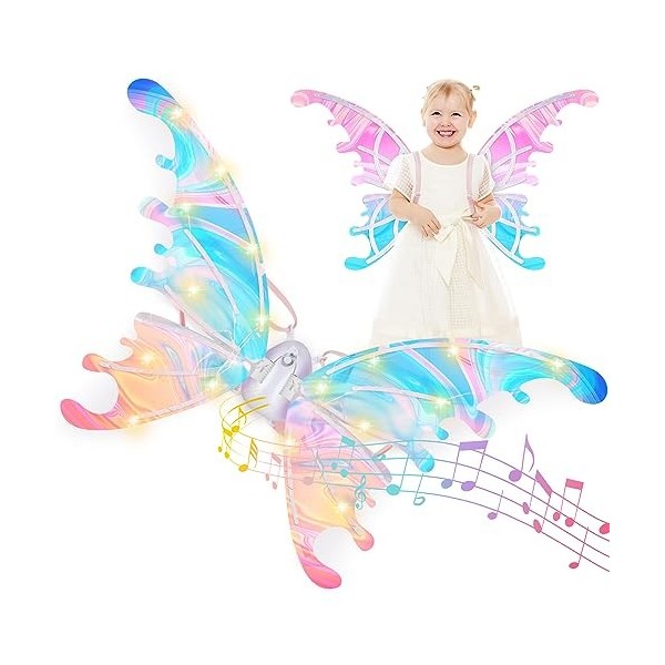 Cape Papillon Avec Ailes Et Masque - Déguisement Halloween, Fête - Rose Rouge - Polyester