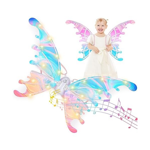 deAO Aile De Papillon Électrique, Aile De Fée Clignotante LED, Ailes De Princesse Brillantes Et Scintillantes pour lannivers