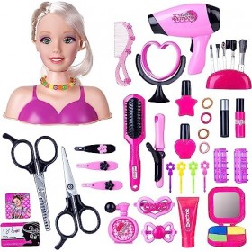 Têtes à Coiffer et Maquiller Enfant, 39 Pièces Tête à Coiffer et Maquiller Jeu de Jouets, Accessoires Cheveux & Maquillage, S
