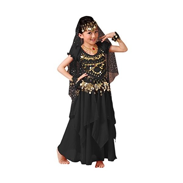 Astage Costume de danse orientale pour fille - Costume de carnaval indien, Noir , L