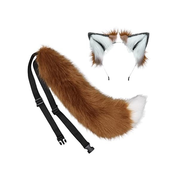 LOVIVER Oreilles et Queue de Loup en Peluche, Lolita Cosplay Coiffe en Ornement Bandeau Jouets Épingle à Cheveux Pince à Chev