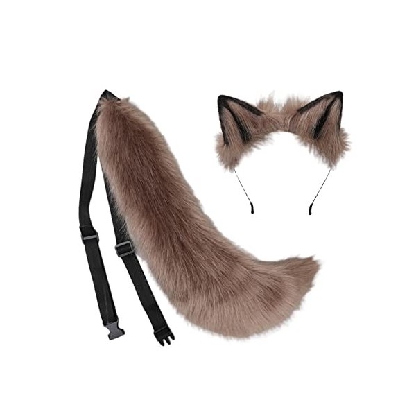 LOVIVER Oreilles et Queue de Loup en Peluche, Lolita Cosplay Coiffe en Ornement Bandeau Jouets Épingle à Cheveux Pince à Chev