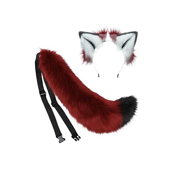 LOVIVER Oreilles et Queue de Loup en Peluche, Lolita Cosplay Coiffe en Ornement Bandeau Jouets Épingle à Cheveux Pince à Chev