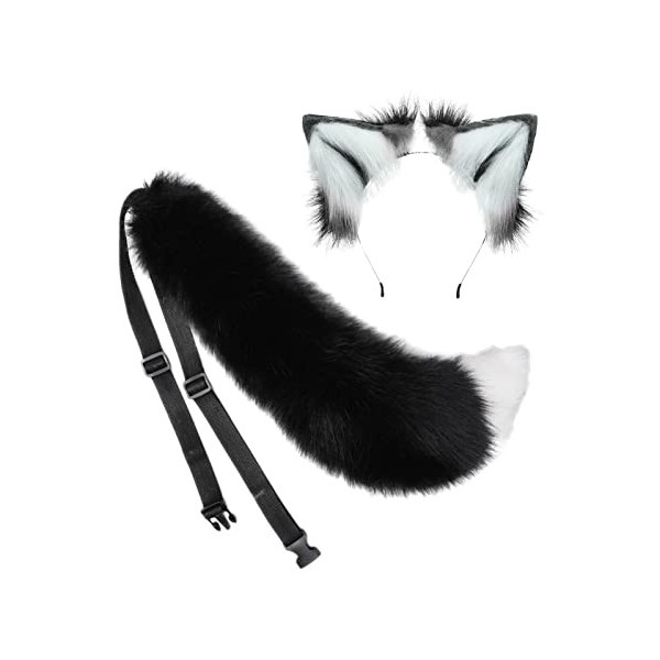 LOVIVER Oreilles et Queue de Loup en Peluche, Lolita Cosplay Coiffe en Ornement Bandeau Jouets Épingle à Cheveux Pince à Chev