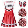 Spooktacular Creations Costume de pom-pom girl des pour filles, mignonne tenue de cheerleading, uniforme de joie rouge et bla