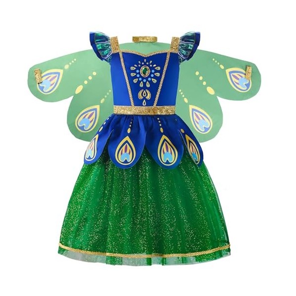 ReliBeauty Déguisement Paon Fille Robe Carnaval Costume,110
