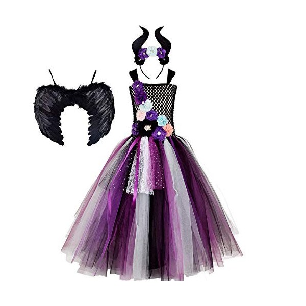 Enfants Bébé Filles Maleficent Costume Maléfique Sorcière Méchante Reine Déguisement Fantaisie Tutu Habiller Halloween Cospla