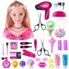 Bankeep Tete à Coiffer et Maquiller Enfant Pretend Playset, 34Pcs Styling Tête Poupée Coiffure Jouet avec Sèche-Cheveux pour 