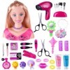 Bankeep Tête à Coiffer Jouet Enfant, 35 Pièces Tête à Coiffer et Maquiller Enfant Pretend Playset Style tête poupée Coiffure 