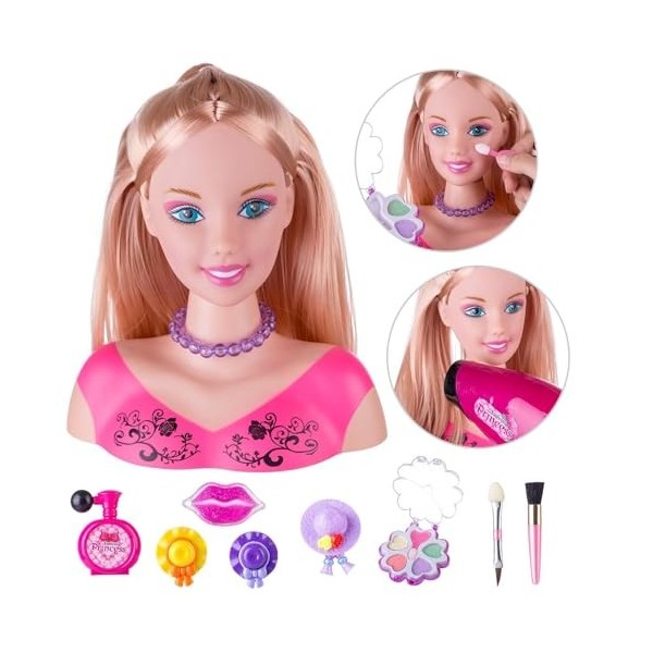 Bankeep Tête à Coiffer Jouet Enfant, 35 Pièces Tête à Coiffer et Maquiller Enfant Pretend Playset Style tête poupée Coiffure 