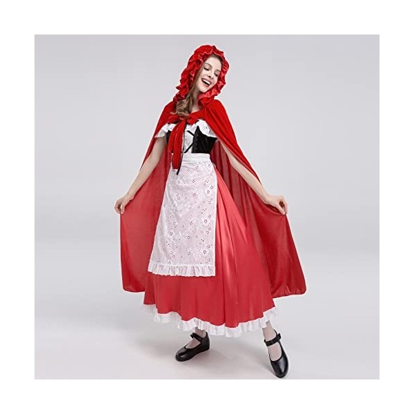 Odizli Costume de chaperon rouge pour femme et adulte - Robe de princesse avec capuche rouge - Cape à capuche - Pour Hallowee