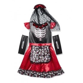"MUJER DIA DE LOS MUERTOS" dress, arm warmers, headpiece with veil - 164 cm / 14-16 Years 