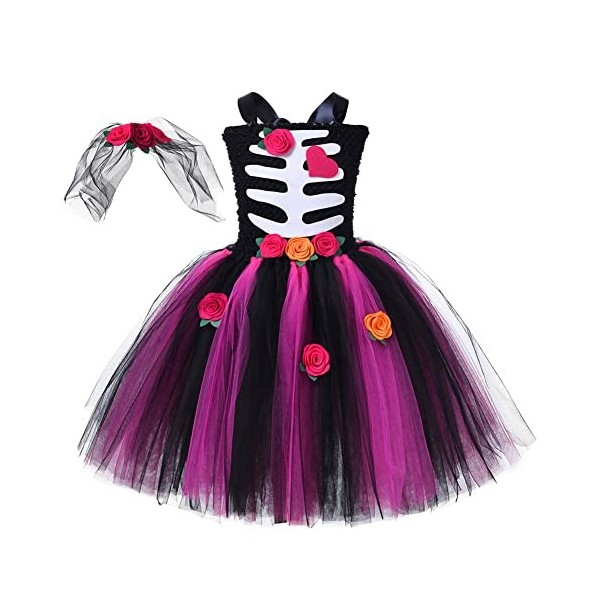 Costume dHalloween pour fille - Costume de princesse - Tutu - En tulle - Motif floral, Corpse Bride, 9-10 ans