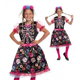 Magicoo Costume dHalloween mignon squelette mexicain pour enfant fille avec robe et serre-tête – Day of the Dead Costume de 