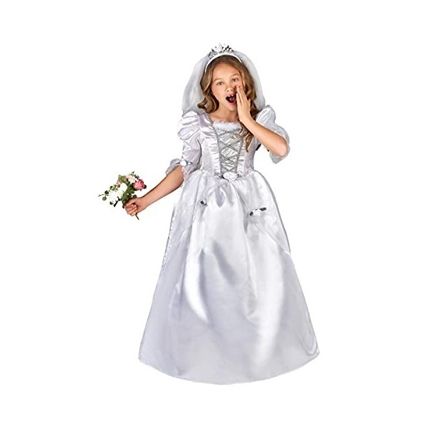 DEGUISE TOI Déguisement mariée Fille avec Voile - Blanc - M 7-9 Ans 120-130 cm 