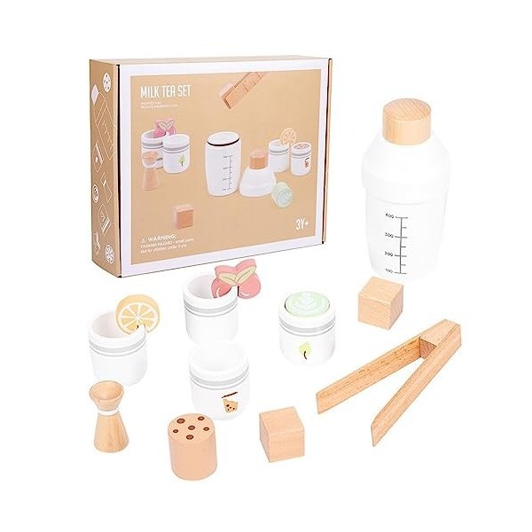 URFEDA Accessoires de Cuisine en Bois pour Enfants, Ustensiles de Cuisine Jouets Kit de Cuisine pour Enfant Jeu Dimitation J