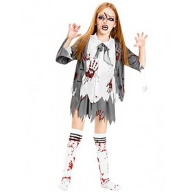 IKALI Costume décole de Zombie pour Les Filles Halloween déguisement Tenue Enfants étudiant Mort thème fête Costume 5 pièces