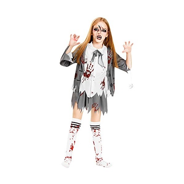 IKALI Costume décole de Zombie pour Les Filles Halloween déguisement Tenue Enfants étudiant Mort thème fête Costume 5 pièces
