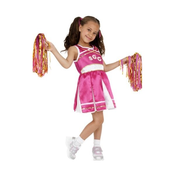 Cheerleader Costume, Child, Pink, with Dress & Pom Poms, M 