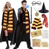 Forfamy Costume de magicien - Costume de cosplay avec cape, tenue pour garçons et filles, baguette magique, cravate, lunettes