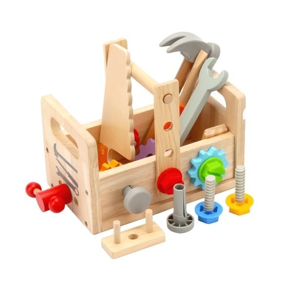 Caisse a Outil Enfant en Bois, 24 Pièces Établi Enfant, DIY Boite a Outils Enfant, Jouets Montessori enfants, Puzzle Jouet en