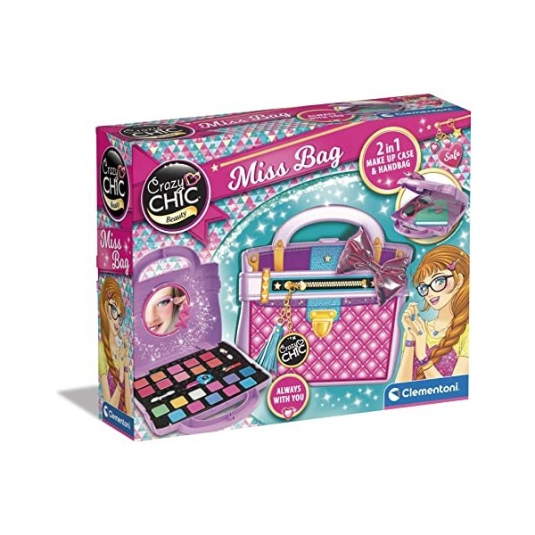 Clementoni- Crazy Chic-Sac de Miss-Make Up, Coffret Fille 6 Ans, Enfant, Trousse Maquillage Jouet Lavable, Loisirs Créatifs, 